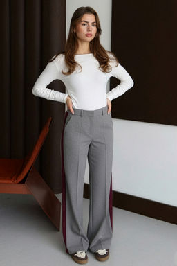 Antrasit Bordo Cizgili Dokuma Pantolon TWOSS26PL00013 - Trendyolmilla фото 4