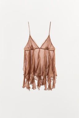 RUFFLED TOP WITH LACE TRIM - Zara фото 4