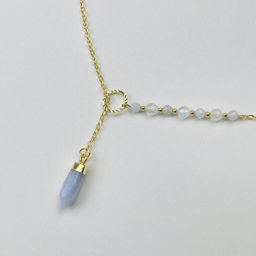 Колье на цепочке с Лунным камнем и Голубым агатом 50 см
