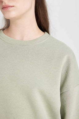 Базовый однотонный свитшот оверсайз с широким кроем и круглым вырезом Снова в школу из плотной ткани - Defacto фото 5