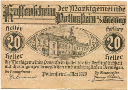Банкнота 20 геллеров 1920 года Австрия Поттенштайн (нотгельд)