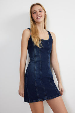 TRENDYOLMILLA Mavi Dikis Detayl? Fitted/Vucuda Oturan Mini Denim Elbise TWOSS24EL00284  фото 9