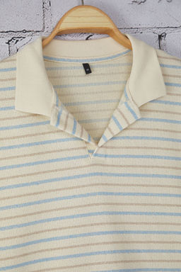 TRENDYOL MAN Unisex Mavi Oversize/Genis Kesim Cizgili Polo Yaka T-shirt TMNSS25PO00012 - Trendyolmilla фото 10