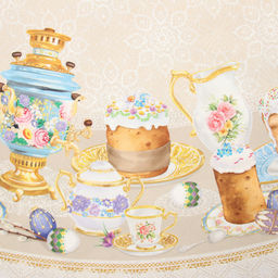 Скатерть «Этель. Пасхальные куличи», d=148 см, 100% хлопок, саржа 190 г/м²