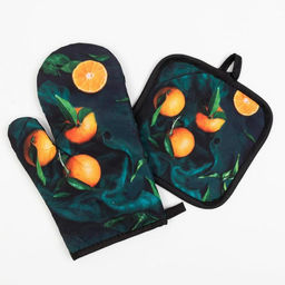Кухонный набор Доляна Апельсины прихватка 17*17 см, варежка-прихватка 26*16 см, 100% п/э  фото 2