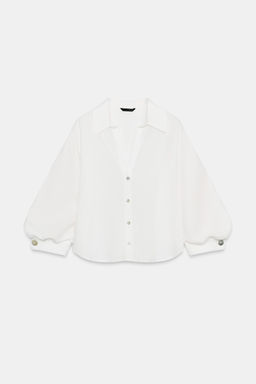 CAMISA MANGA ABULLONADA CON LINO / Blanco - Zara фото 6