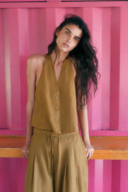 PANTAL?N ANCHO PINZAS / Ocre - Zara фото 2