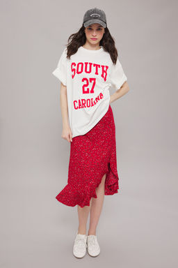 TRENDYOLMILLA K?rm?z? Bask?l? Buzgu Detayl? ve Volanl? Yuksek Bel Esnek Etek TWOSS21ET0029 фото 52