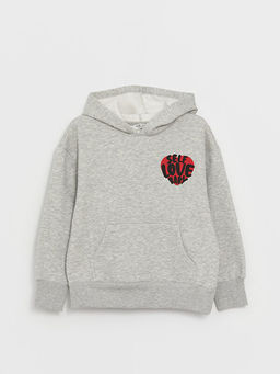 Bask?l? Uzun Kollu K?z ?ocuk Hoodie