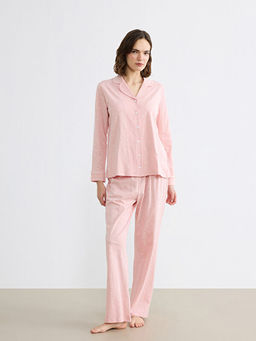 G?mlek Yaka Kalp Bask?l? Kad?n Pijama Tak?m?