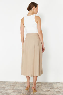 TRENDYOLMILLA Bej Pile Detayl? Onden Dugmeli Midi Boy Dokuma Etek TWOSS24ET00169  фото 6