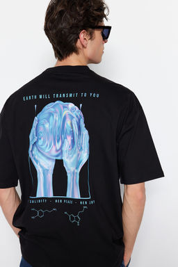TRENDYOL MAN Siyah Oversize Bisiklet Yaka K?sa Kol T-Shirt TMNSS23TS00236 - Trendyolmilla фото 4