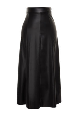 Siyah Suni Deri Yuksek Bel Maxi Etek TWOAW24ET00151 - Trendyolmilla фото 9