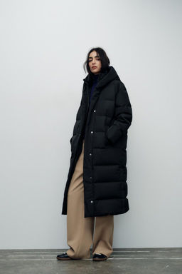 LONG HOODED WATER AND WIND-PROOF PUFFER JACKET