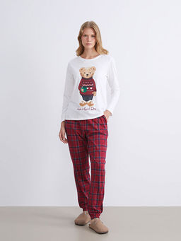 Ay? Teddy Bask?l? Kad?n Pijama Tak?m? Anne K?z Kombini