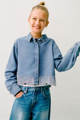 DENIM SHIRT WITH SCHIFFLI EMBROIDERY HEM - Zara фото 7