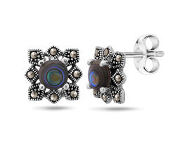 Серьги, марказит , перламутр зелёный, SL-LNJ340