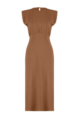 Kahverengi A Kesim Midi Dokuma Elbise TWOSS24EL00601