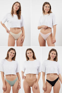 TRENDYOLMILLA Cok Renkli 5li Paket Fitilli Tanga Orme Kulot THMSS24KU00045