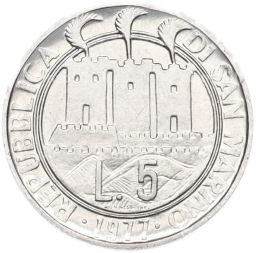 Монета 5 лир 1977 года Сан-Марино Экология