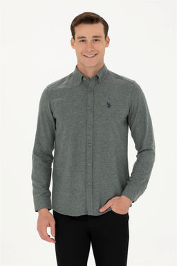 U. S. Polo Assn / Мужская темно-зеленая базовая рубашка с длинным рукавом - U.s. polo assn фото 8