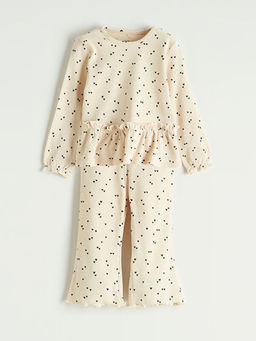 Bisiklet Yaka Kalp Desenli K?z Bebek Tak?m