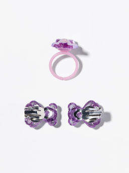 Набор детский «Выбражулька» 2 предмета: клипсы, кольцо, мишка, МИКС