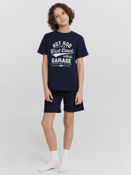 Комплект домашний для мальчиков синий с принтом "West coast"