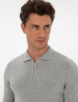 Gri Melanj Slim Fit Polo Yaka Fermuarl_ Basic Triko Kazak - Pierre cardin фото 2
