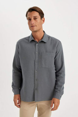 Хлопковая рубашка с длинными рукавами и воротником поло стандартного кроя