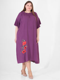 Платье расклешенное длинное летнее фиолетовое с маками - Almond фото 3