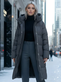 Пальто зимнее утепленное с капюшоном женское темно-коричневого цвета 7618TK - Visdeer фото 23