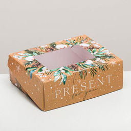 Цена за 5 шт. Коробка складная новогодняя Present, 10×8×3.5 см