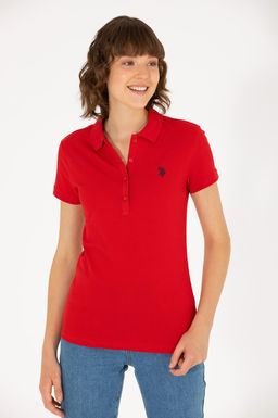U. S. Polo Assn Женская красная базовая футболка с воротником-поло