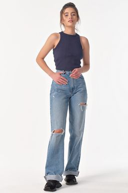 Кроп-топ трикотажный из хлопка темно-синий