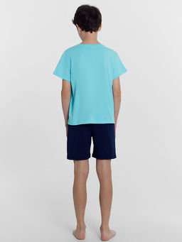 Комплект для мальчиков (футболка, шорты) бирюзовый с печатью - Mark formelle фото 4