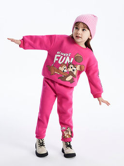 Bisiklet Yaka Chipn Dale Bask?l? Uzun Kollu K?z Bebek Sweatshirt ve E?ofman Alt? 2li Tak?m