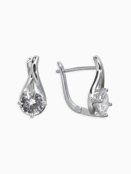 Серьги со стразами «Магия» бусинка в капле, белые в серебре