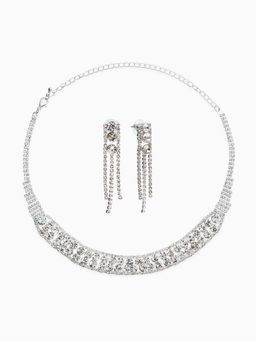 Набор 2 пред-а: серьги, колье со стразами "Лёд" круги, d=13,5см, цвет белый в серебре