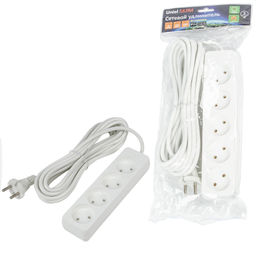 S-CU4-5 WHITE Удлинитель серии Ultra, шнур 5м., 4 гнезда, 10A, б/з. Белый. TM Uniel