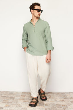 TRENDYOL MAN Mavi Slim Fit Yar?m Patl? Dugmeli Hakim Yaka Keten Gorunumlu Gomlek TMNSS20GO0097 - Trendyolmilla фото 37