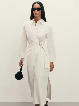 Платье из льна и хлопка с декоративной пряжкой / Zarina