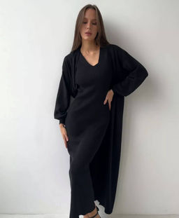 K11935 Костюм двойка: платье и кардиган ЧЕРНЫЙ