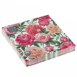 Салфетки бумажные Bouquet Home Collection Classic 33х33см, 3-х слойные, 20 штук в упаковке, 100% целлюлоза, Любимые пионы (Россия)