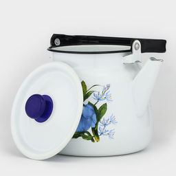 Чайник Цветы синие, 3.5 л, эмалированная сталь, белый