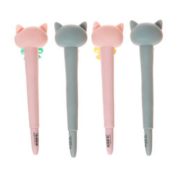 Ручка гелевая-прикол, стержень синий Котик с бантиком, розовый - Calligrata фото 2