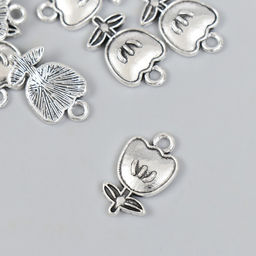 Цена за 10 шт. Металлический элемент, декоративная подвеска Арт Узор. Цветочек с листиками, серебро, 1.2?2 см