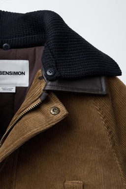 BENSIMON ® X ZARA DOUBLE COLLAR QUILTED CORDUROY JACKET WITH DETACHABLE LEATHER