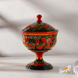 Конфетница с крышкой на ножке Секрет, дерево, хохлома - Simaland фото 5