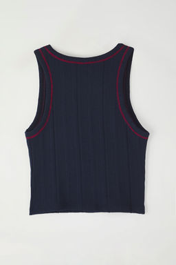 Lacivert Pointel/Dokulu Kumas Vucuda Oturan Crop Orme Atlet TWOSS25AL00041